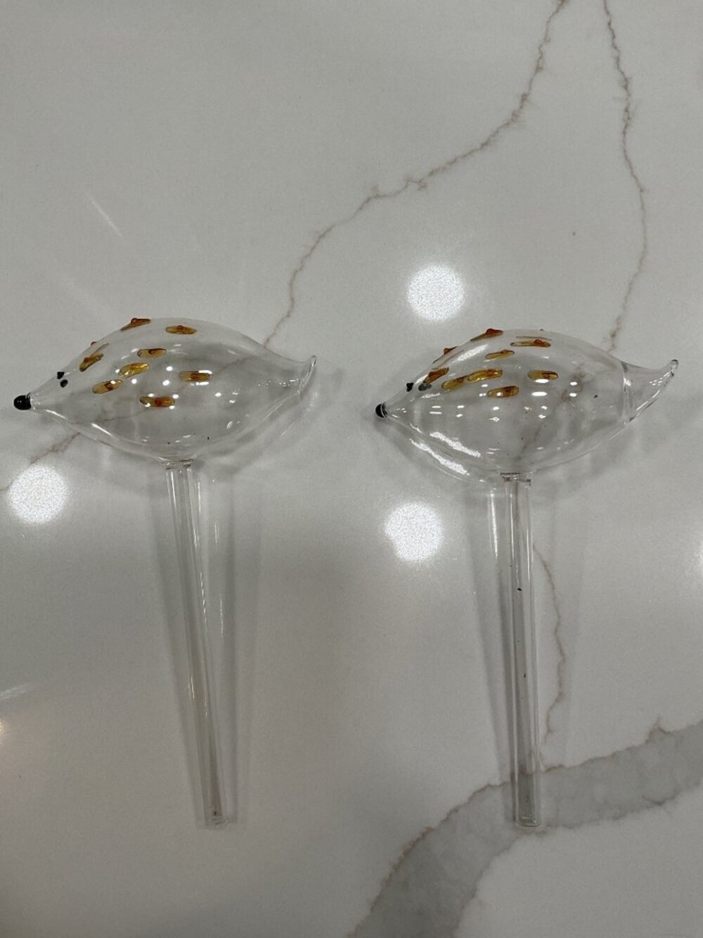 Pair of Cute Hedgehog Hand Blown Glass Watering Globes for Plants Set of 2